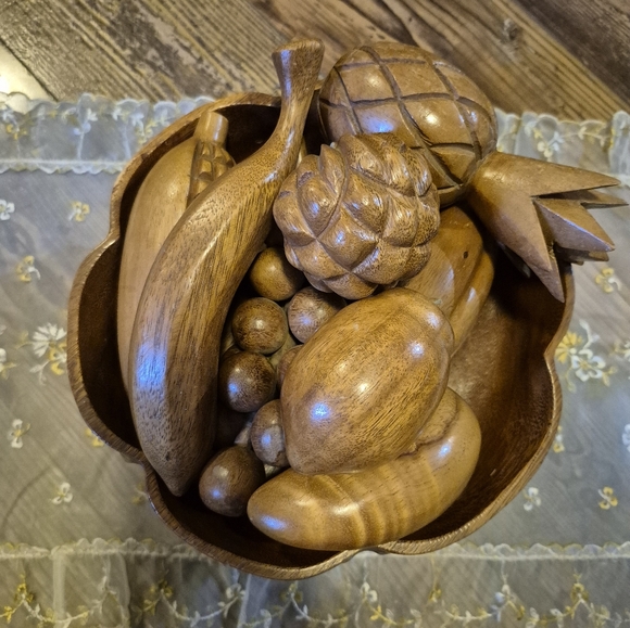 Wooden Fruit Bowl Decor MCM Vintage - Picture 15 of 16